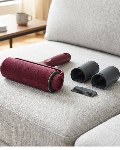 Cabit Reversible Flocked-Wheel Lint Roller with Two Pods Burgundy - Lifestyle view
